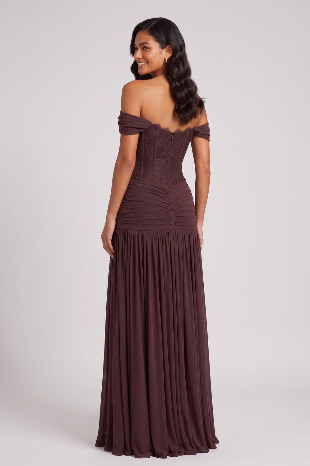 db1257f6e29975ea DARK BROWN FITTED CORSET MESH GOWN – FORMAL