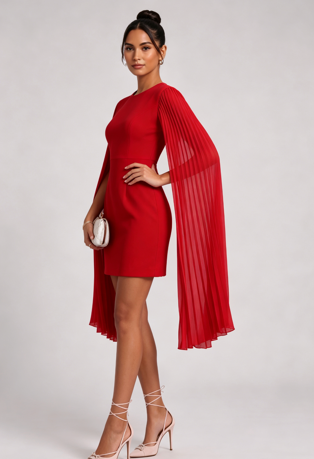 db8b7817cd7bbe713c490bf379af753d RED CREPE SHEATH DRESS CAPE SLEEVES COCKTAIL