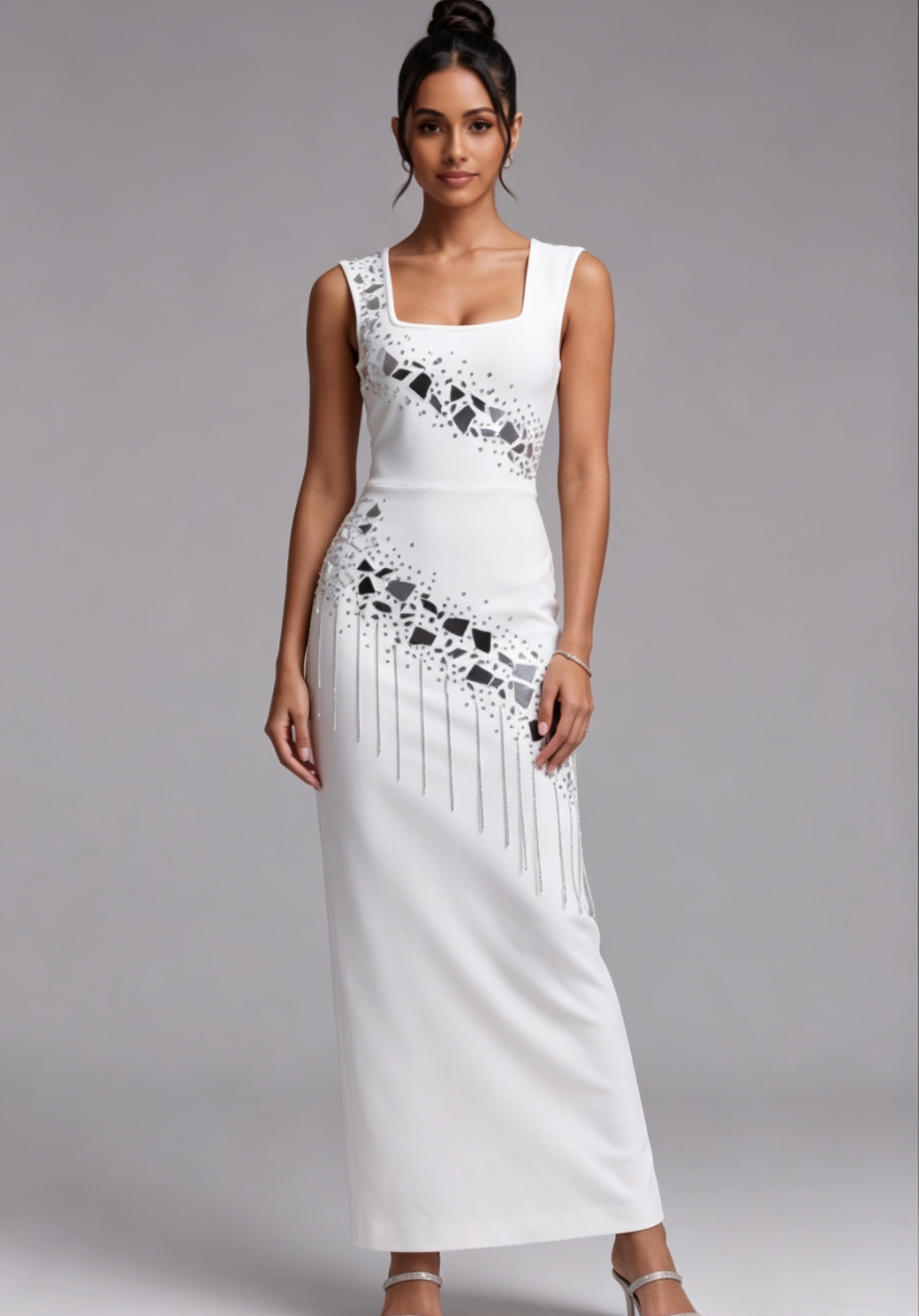 dc92215b96a2921259ef4b64bbe5575b WHITE RHINESTONE COLUMN MAXI DRESS – FORMAL