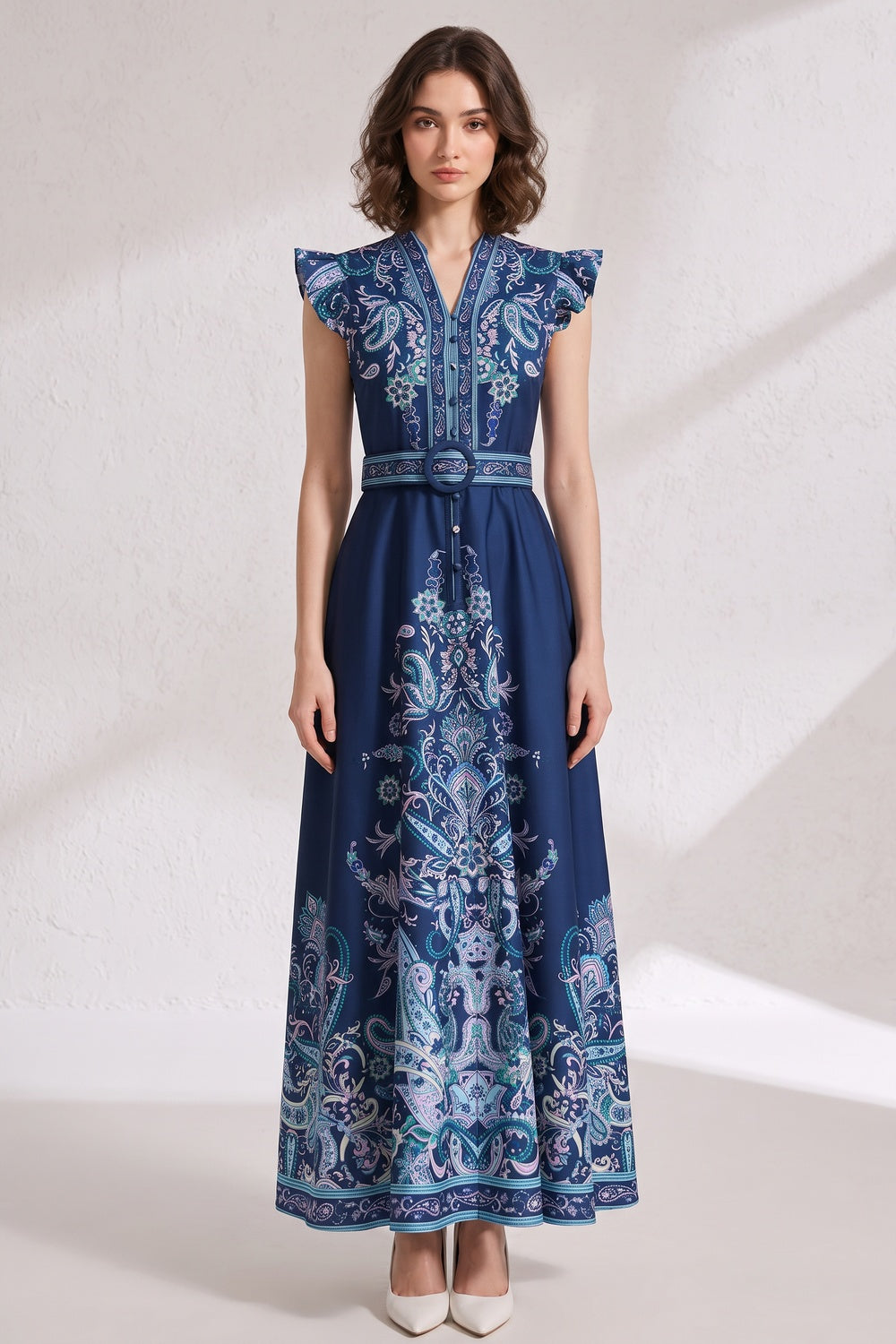 e111eb6349aa61ad NAVY FIT-AND-FLARE MAXI DRESS – WEDDING GUEST