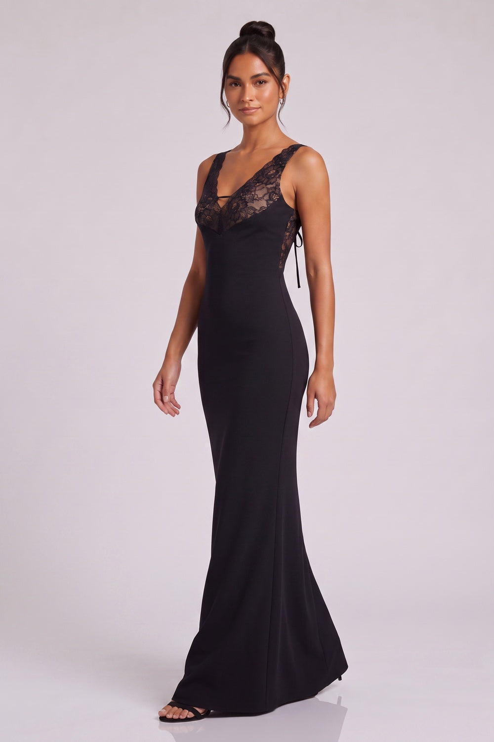 e1264355263c7541 BLACK LACE BODICE COLUMN GOWN – FORMAL EVENING DRESS