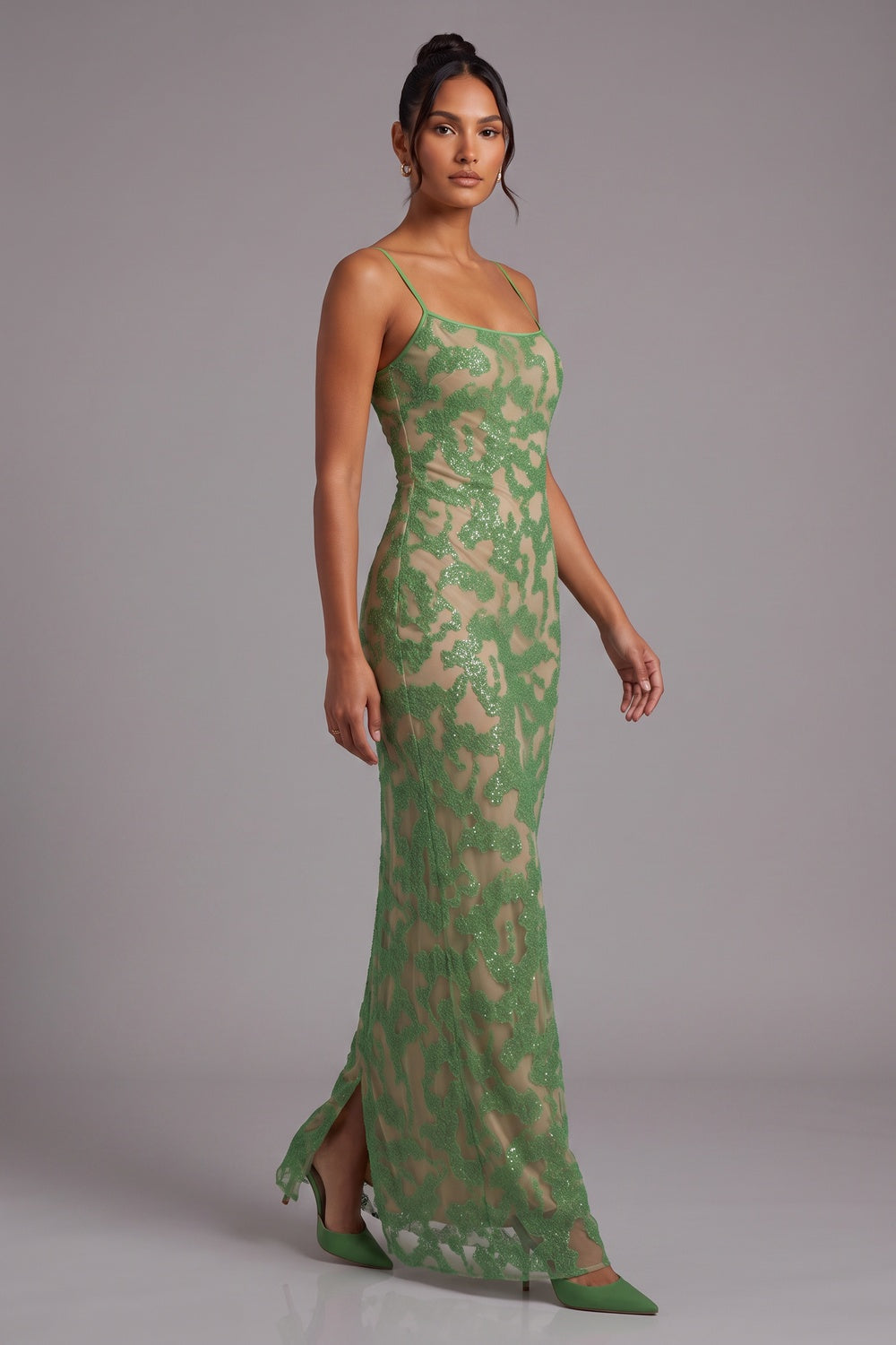 e1644a03b75e4d6a GREEN LACE COLUMN GOWN | FORMAL EVENING DRESS