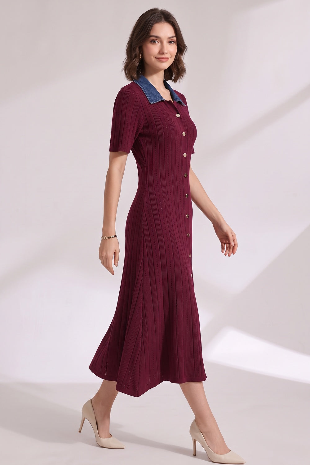 e18f4af9e4227260 BURGUNDY RIBBED KNIT A-LINE DRESS - FALL WEDDING GUEST