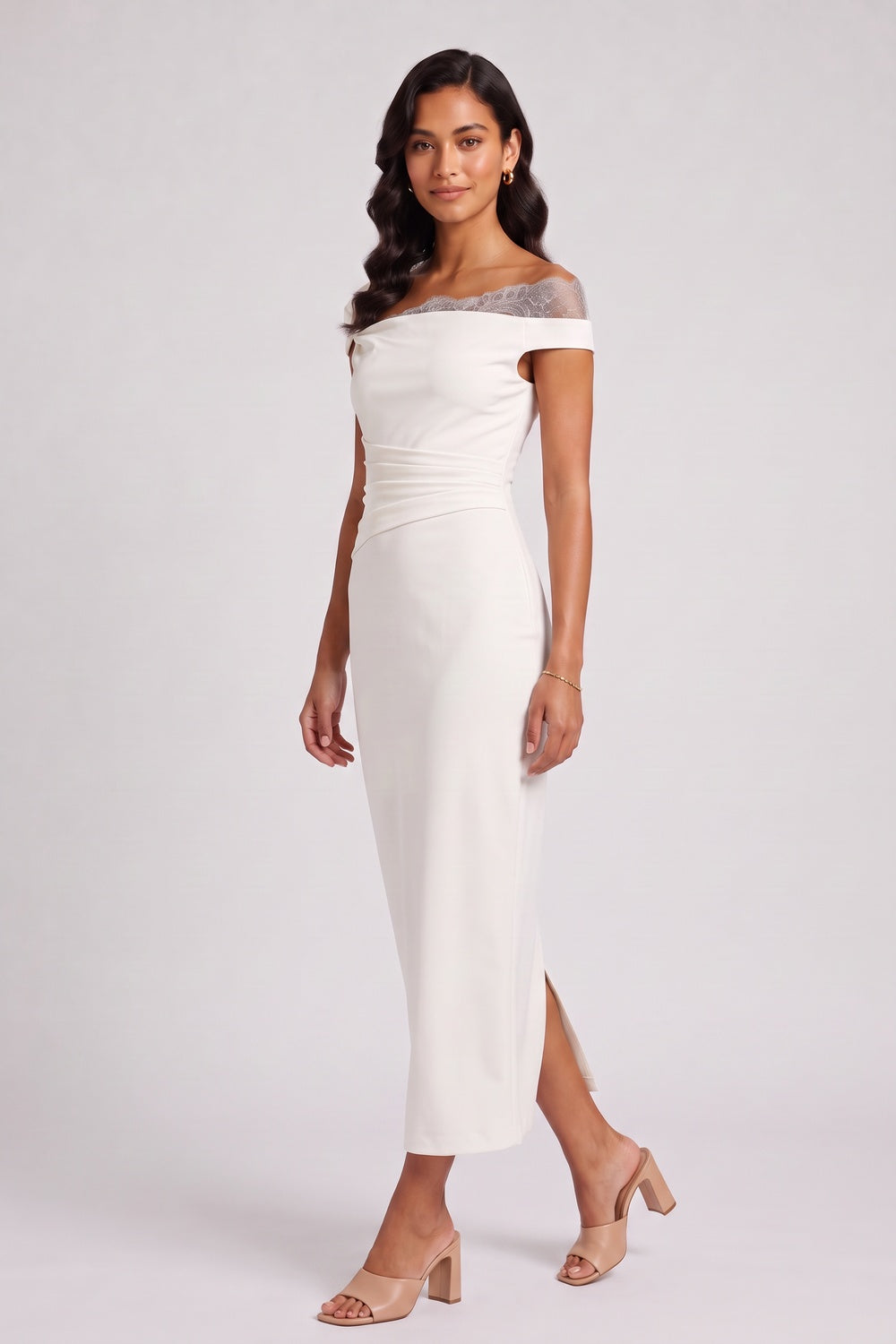 e38668d7f4a64abf OFF-WHITE CREPE SHEATH DRESS – WEDDING GUEST