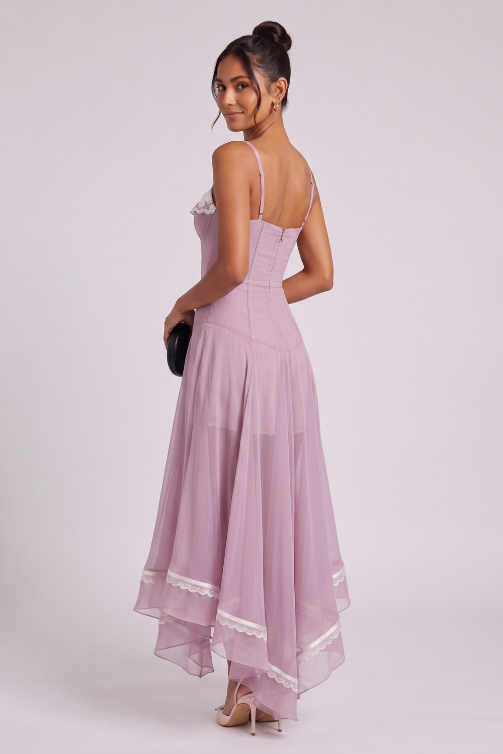 e416f6f6f1d2b0bc DUSTY LAVENDER CHIFFON FIT-AND-FLARE MIDI DRESS