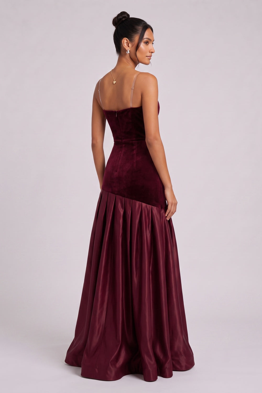 BURGUNDY VELVET ASYMMETRIC A-LINE GOWN – FORMAL