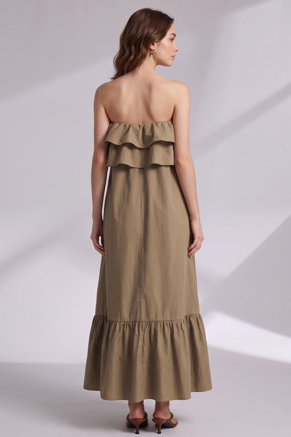 e5eb6686b0ca3dae KHAKI BROWN COTTON A-LINE TENT DRESS CASUAL