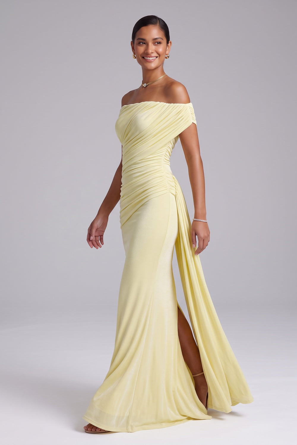 e6bcf9294a10052e PALE YELLOW STRETCH JERSEY COLUMN GOWN