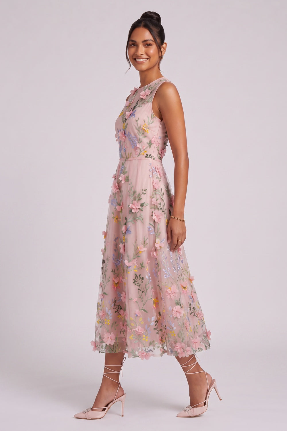 PALE PINK TULLE A-LINE PROM DRESS