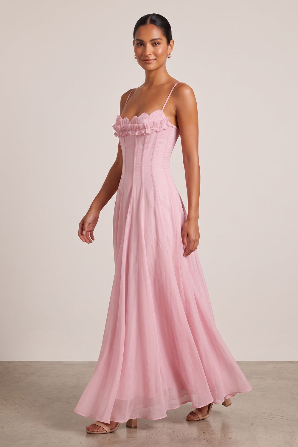 eb526406706c27bd PASTEL PINK CHIFFON A-LINE MAXI DRESS FOR WEDDING GUEST