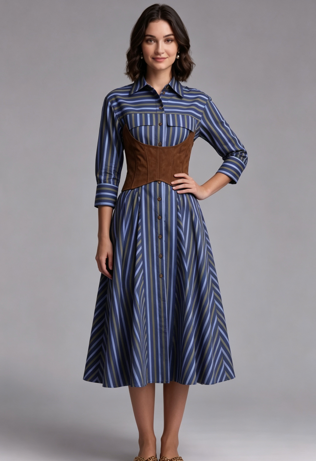 ec4fc0b9feda924e4e5177cc49d57104 BLUE A-LINE SHIRT DRESS CORSET BELT CASUAL