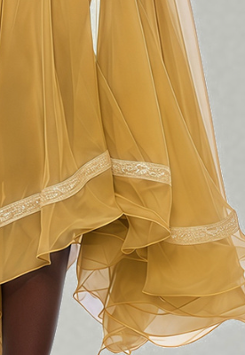 efcb946d485fef96ce1e1a04e10381c4 MUSTARD CHIFFON FIT-AND-FLARE MIDI DRESS SCALLOP COLLAR