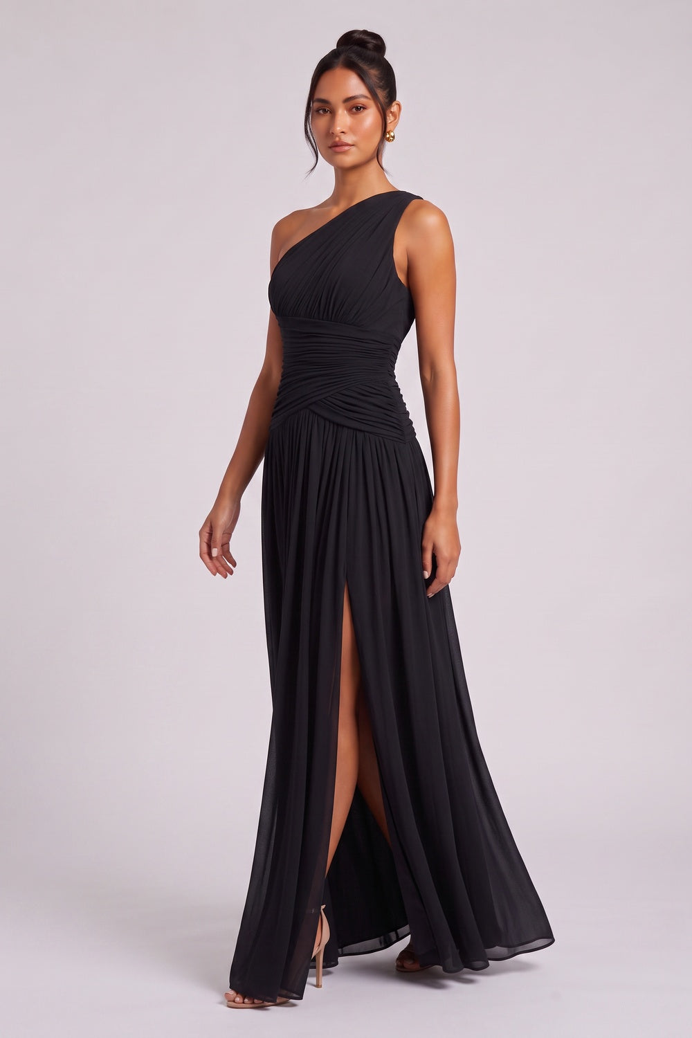 BLACK CHIFFON A-LINE GOWN – FORMAL EVENING DRESS