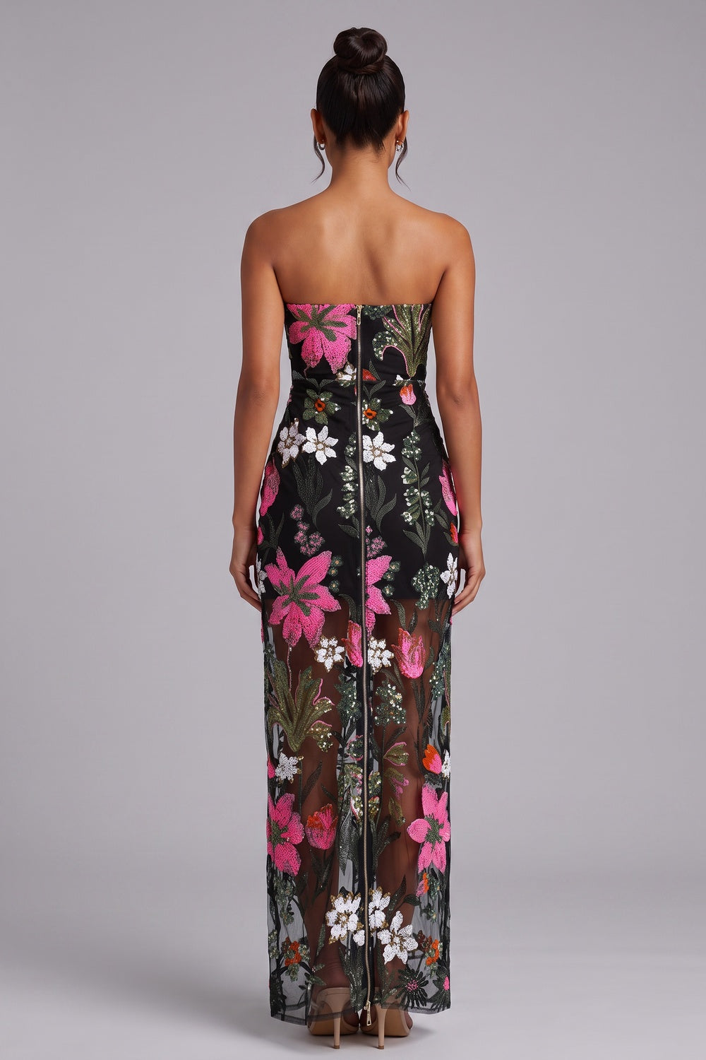 f0c7f324913160fa BLACK FLORAL EMBROIDERED MESH MAXI DRESS FOR EVENING