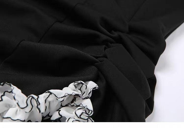 f318df0642316dd18e2e082acfd3d415 STRAPLESS RUFFLE BODYCON MINI DRESS & GLOVES