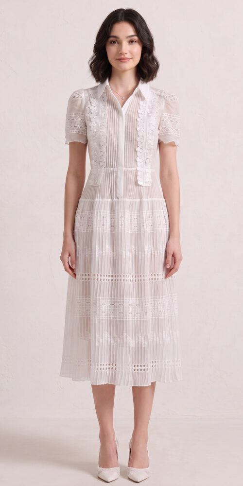 f3c7ba0544187f85 WHITE PLEATED LACE MIDI DRESS – WEDDING GUEST