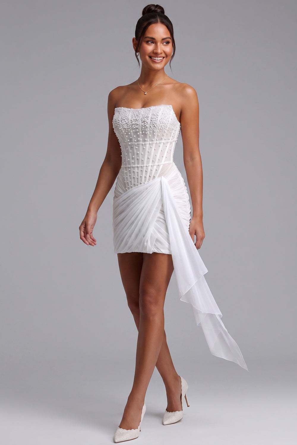 WHITE CORSET MINI DRESS – FITTED CREPE PARTY STYLE