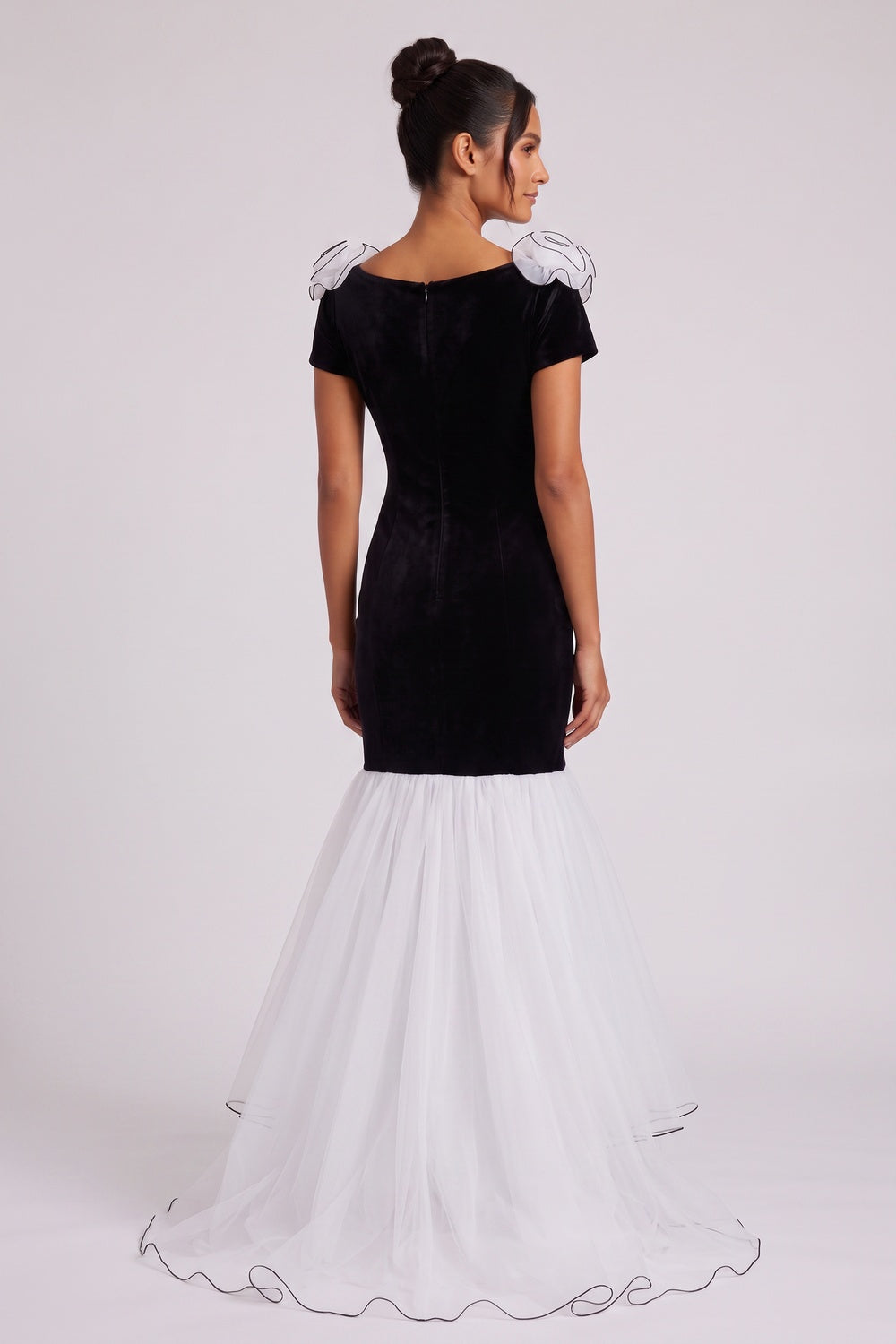 fa135efe76963a94 BLACK VELVET TULLE MERMAID PROM DRESS
