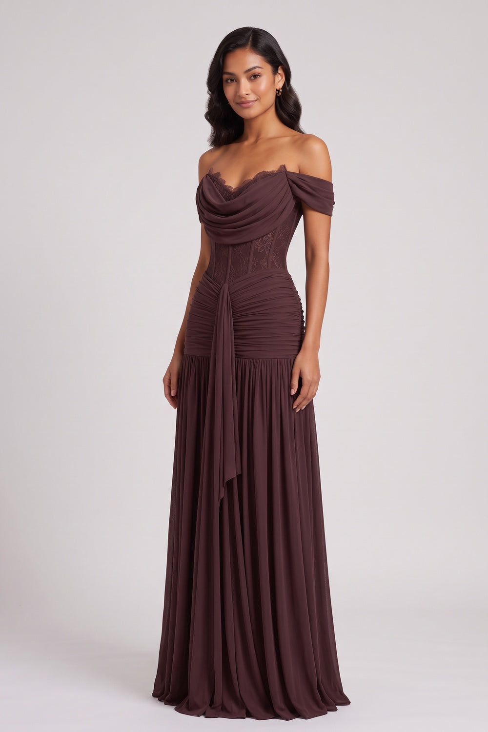 fa310cc618249eac DARK BROWN FITTED CORSET MESH GOWN – FORMAL