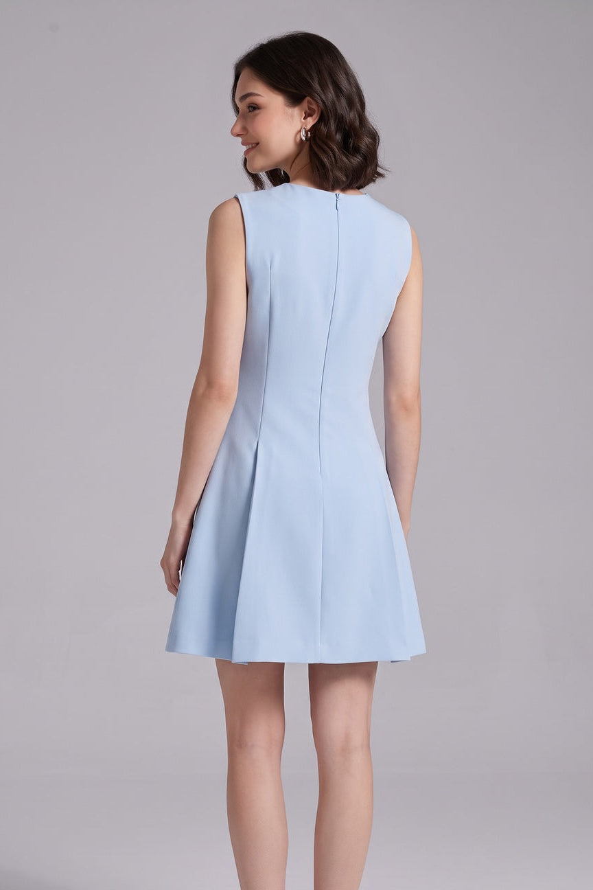 fb3ebb663fa155da LIGHT BLUE A-LINE SHIFT DRESS – STRUCTURED CREPE