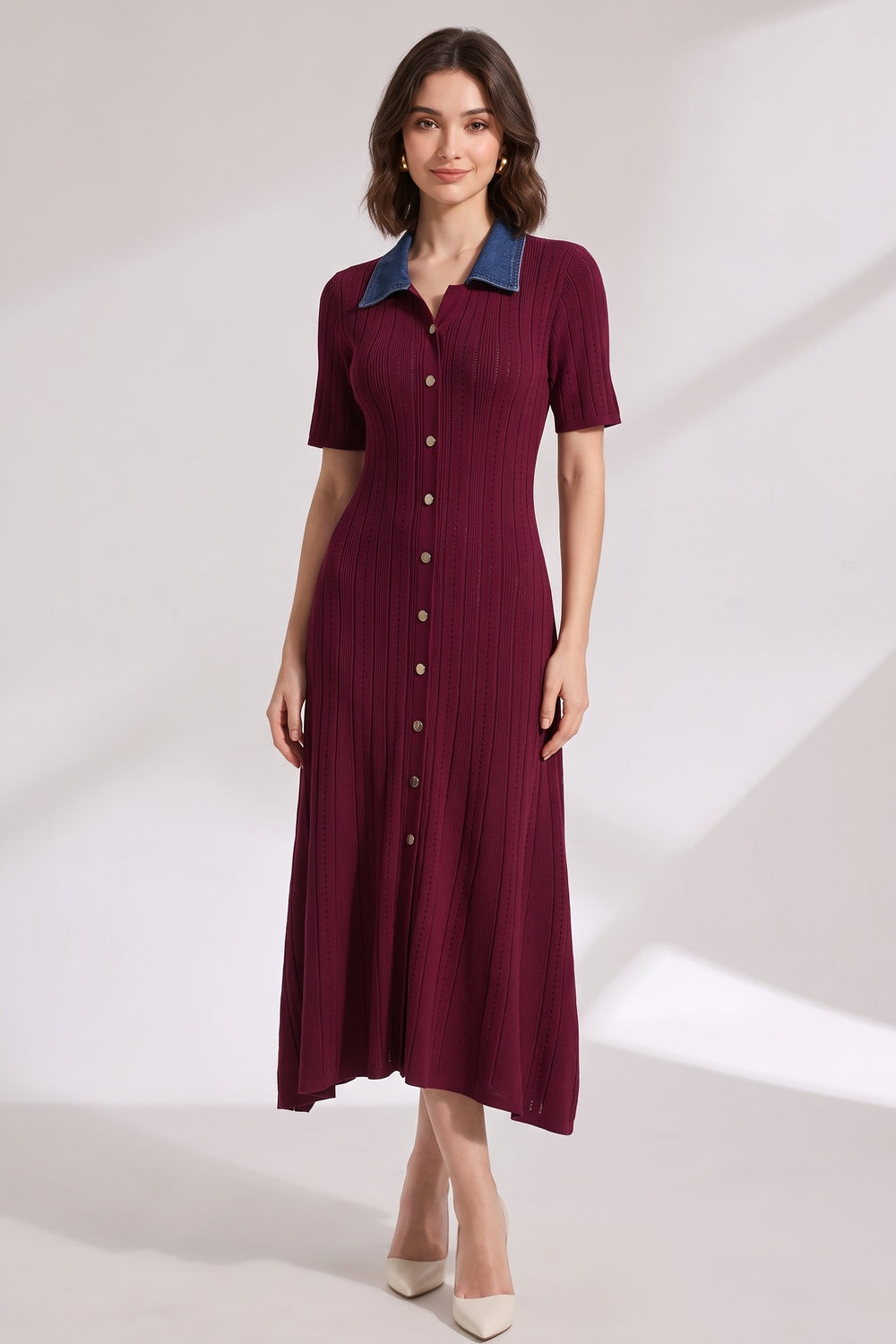 fb647d43beb355f8 BURGUNDY RIBBED KNIT A-LINE DRESS - FALL WEDDING GUEST