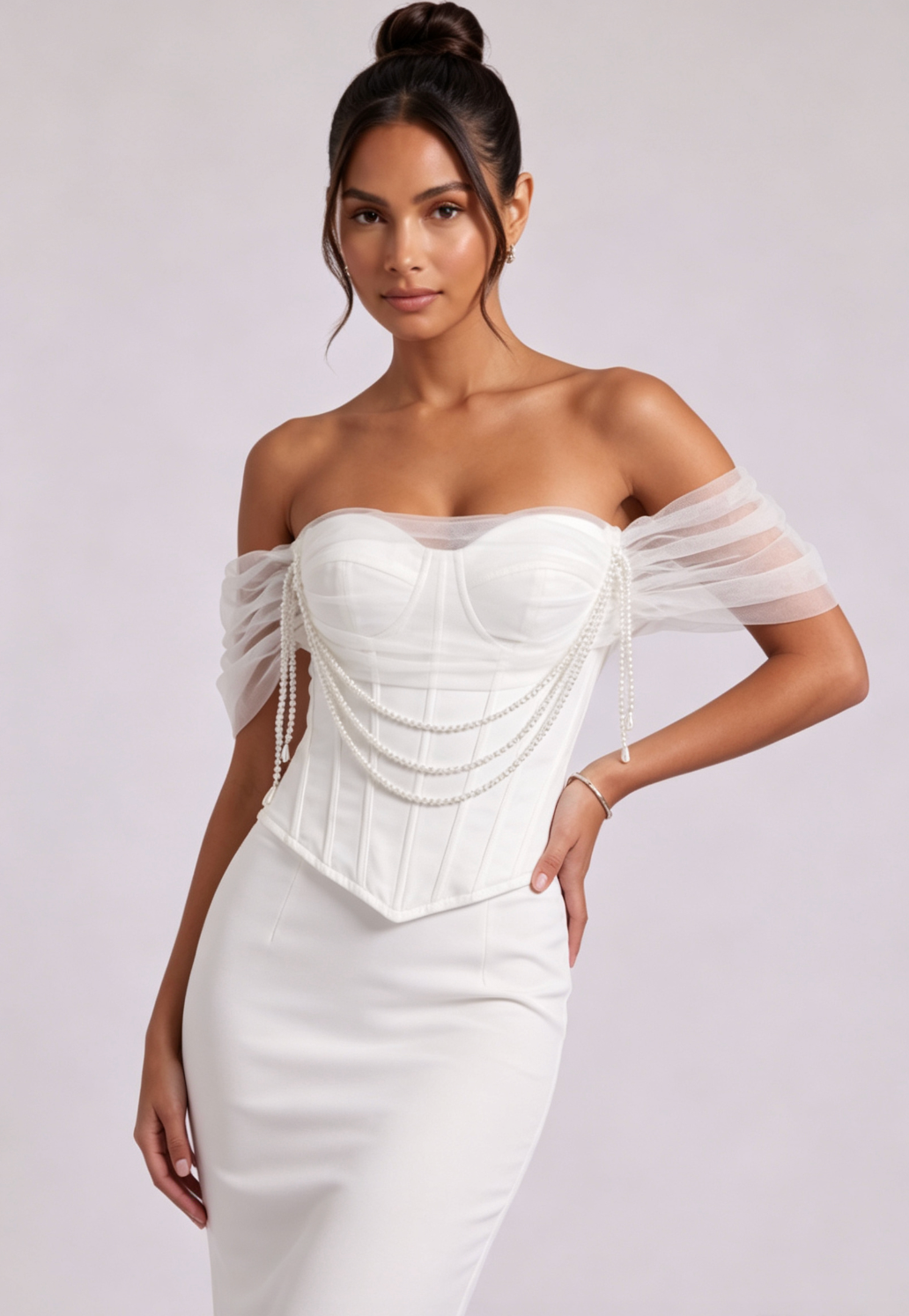 fca082278eb8ae00a0558cf1dec9776b SATIN CORSET TOP – PEARL OFF-SHOULDER BRIDAL