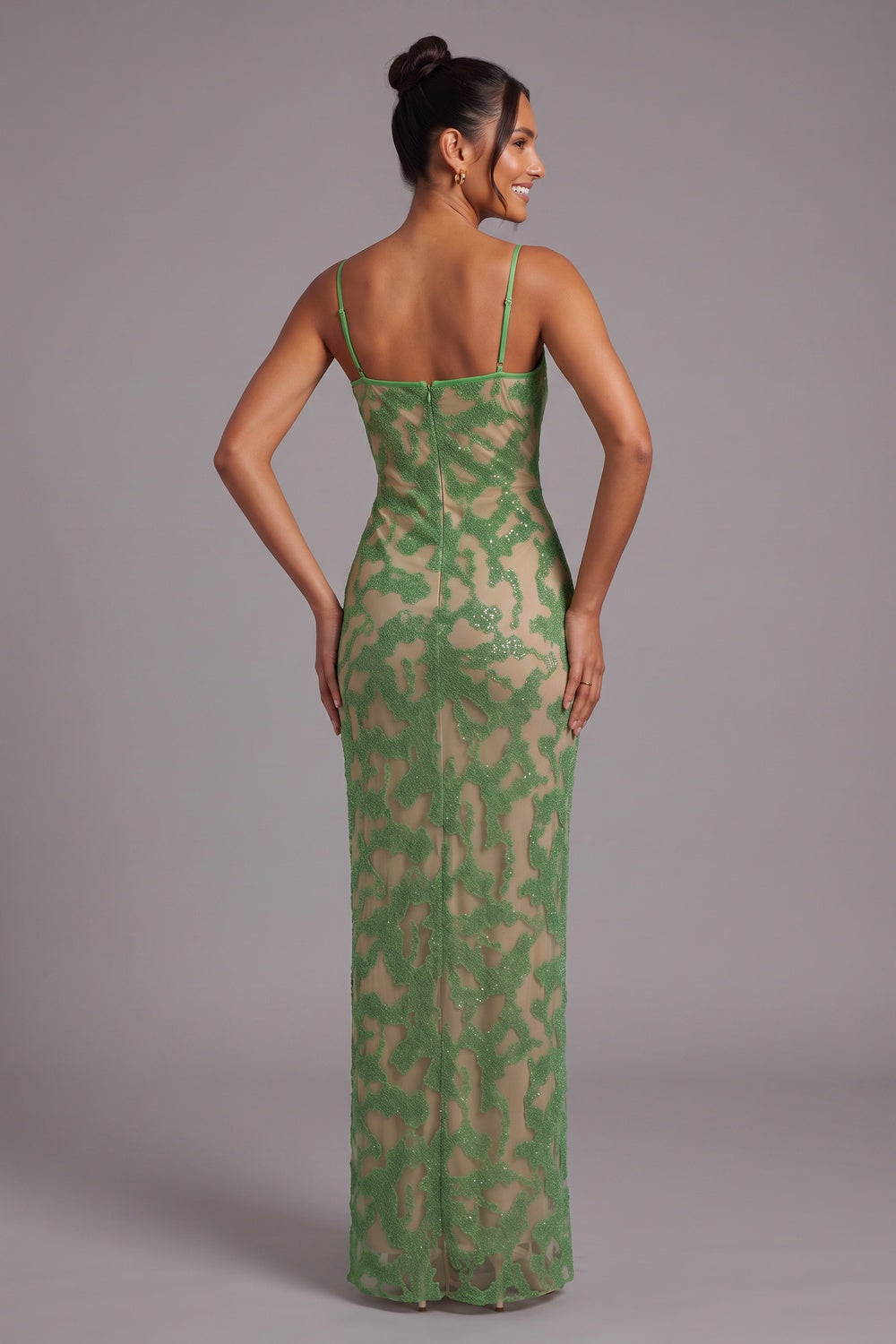 fd5bf23dbc65688c GREEN LACE COLUMN GOWN | FORMAL EVENING DRESS