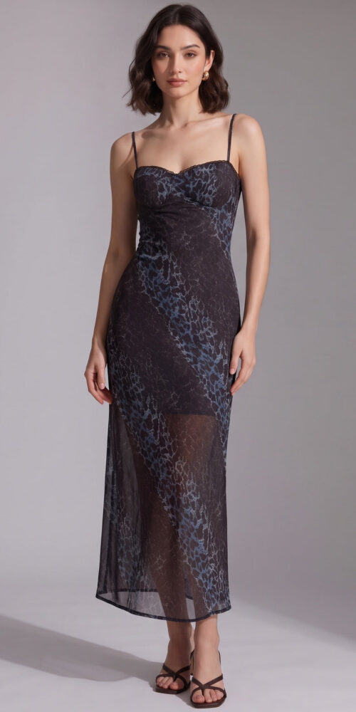 ff082f1a16258921 BLACK MESH A-LINE SLIP DRESS – SHEER EVENING COCKTAIL