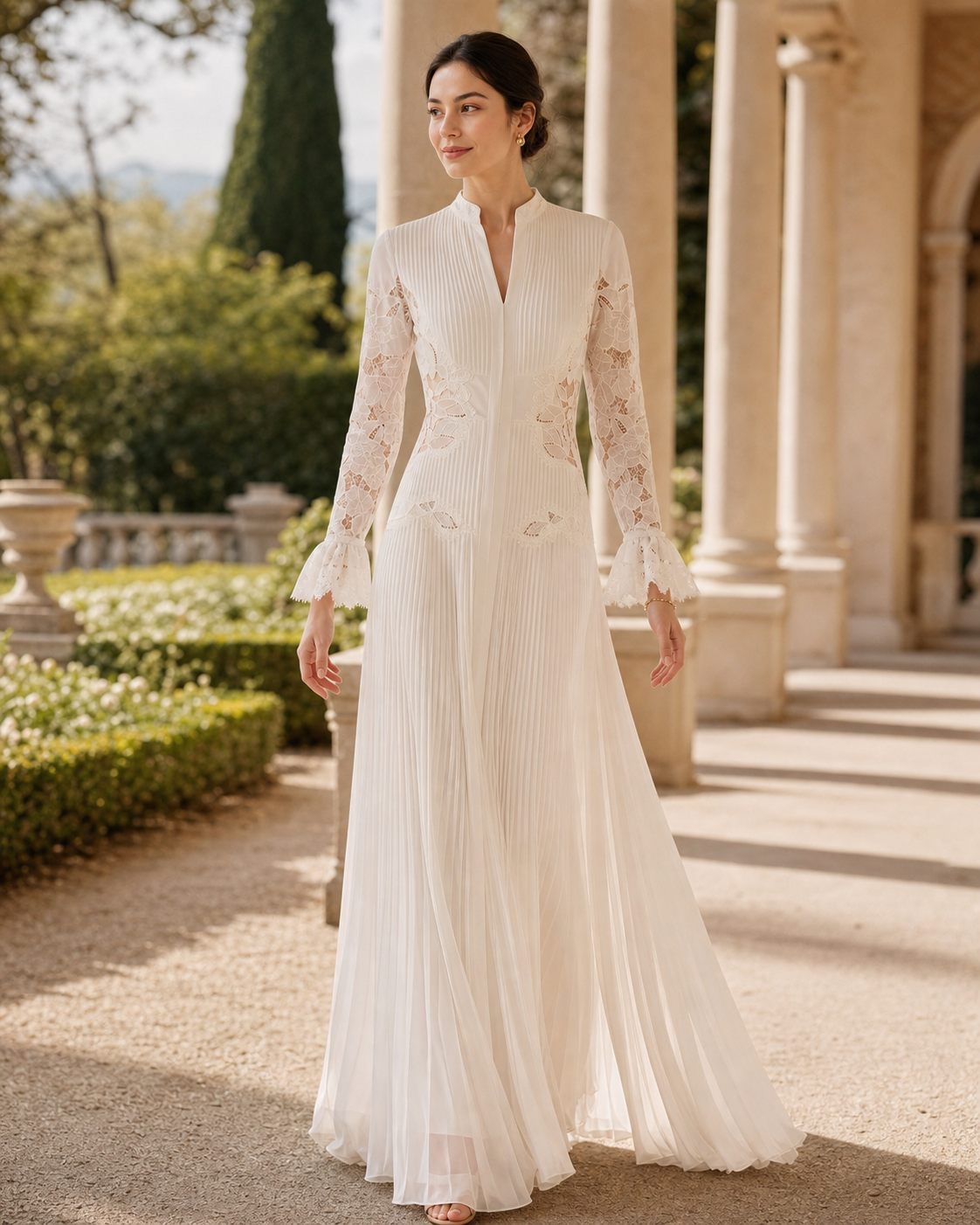 Cream midi dress for wedding guests
