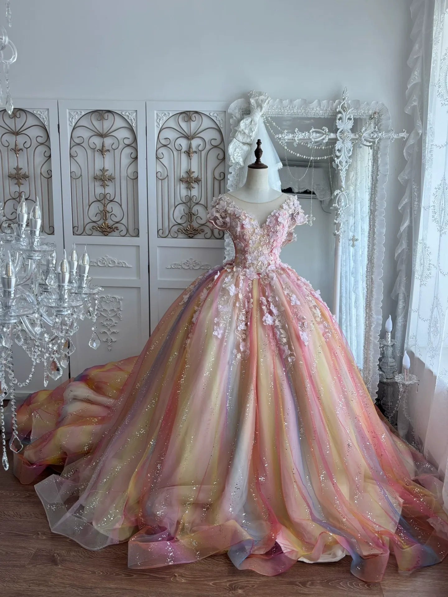 PASTEL TULLE BALLGOWN WITH 3D FLORAL PROM DRESS