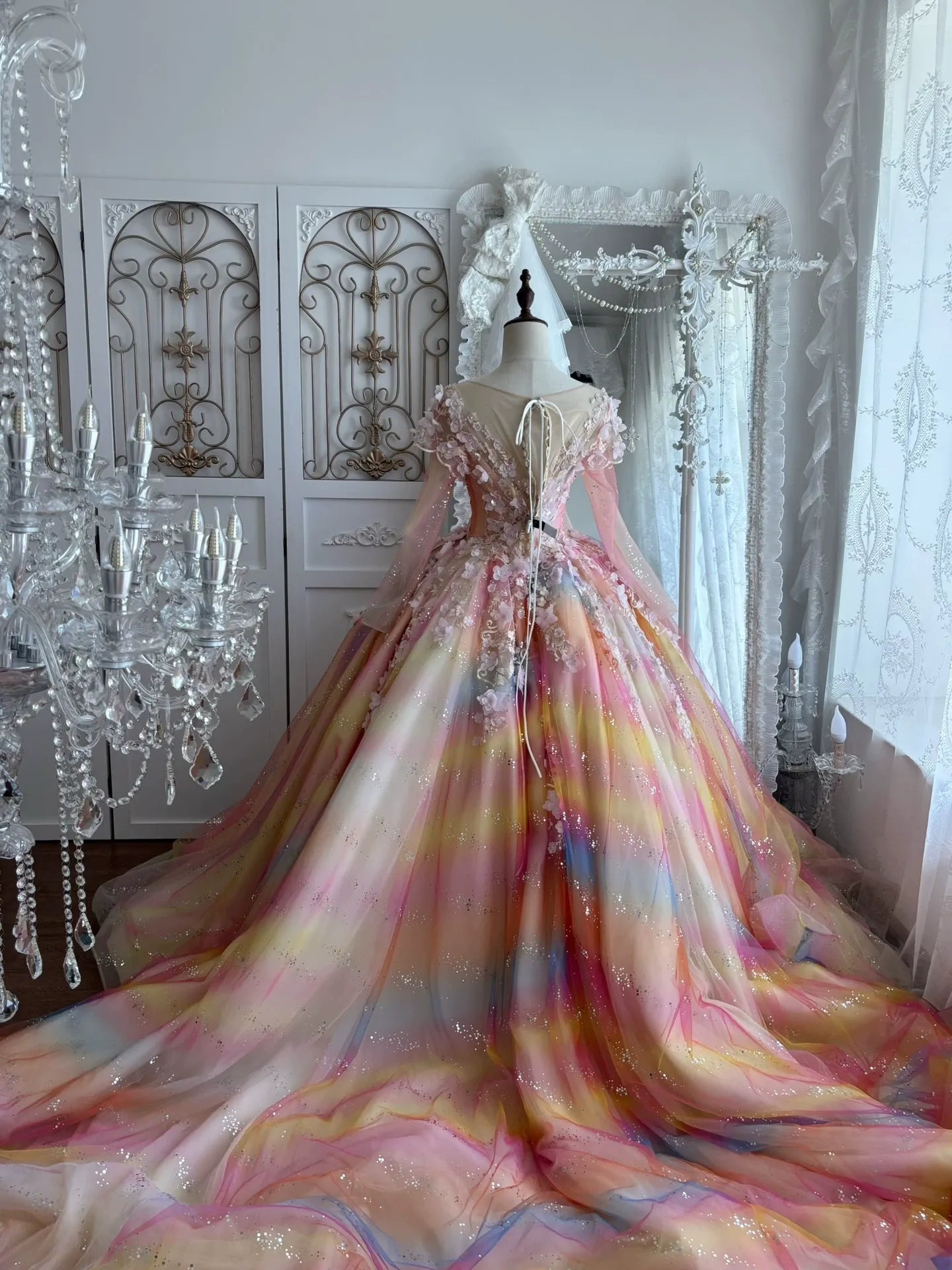 PASTEL TULLE BALLGOWN WITH 3D FLORAL PROM DRESS