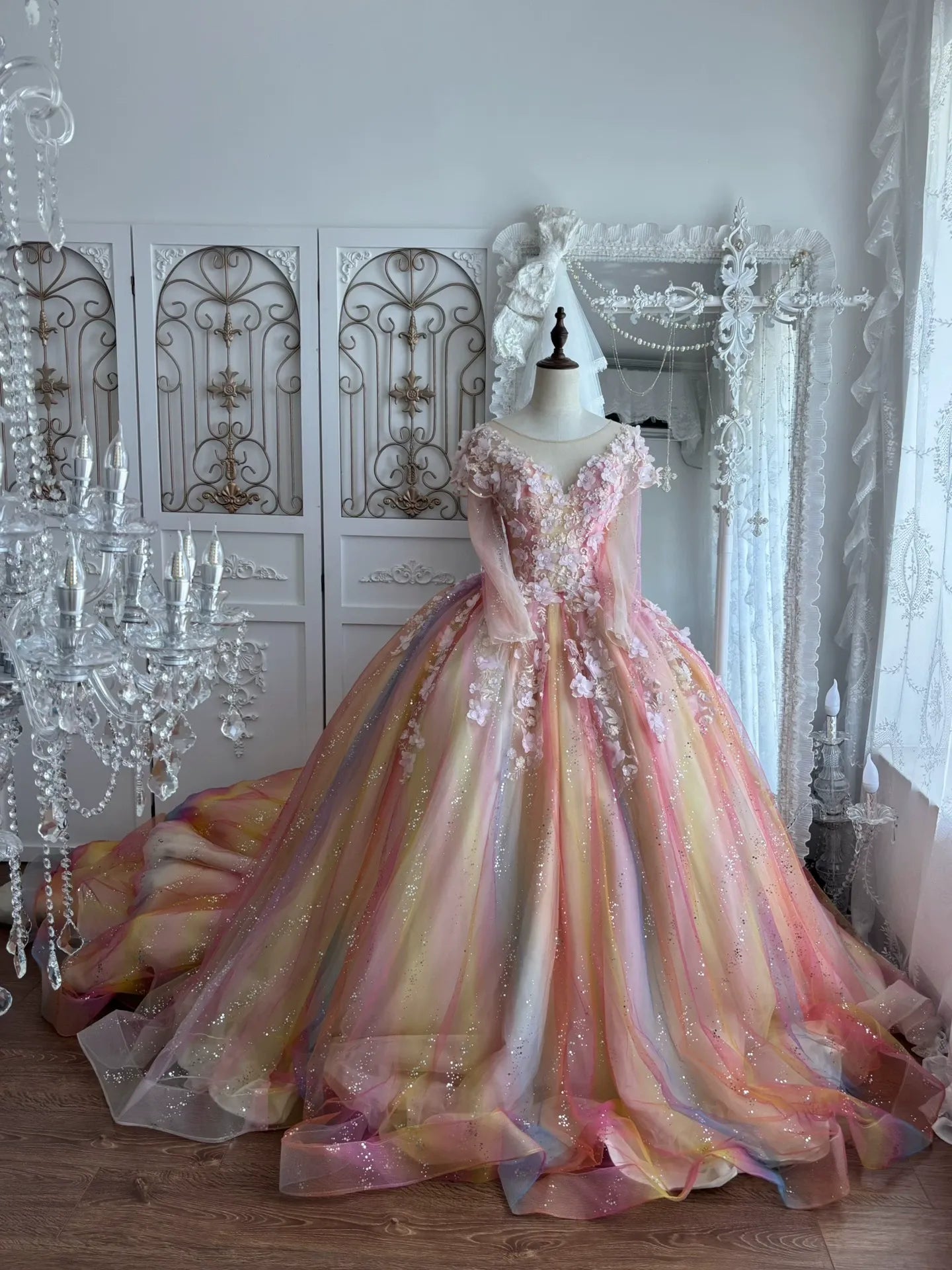 PASTEL TULLE BALLGOWN WITH 3D FLORAL PROM DRESS
