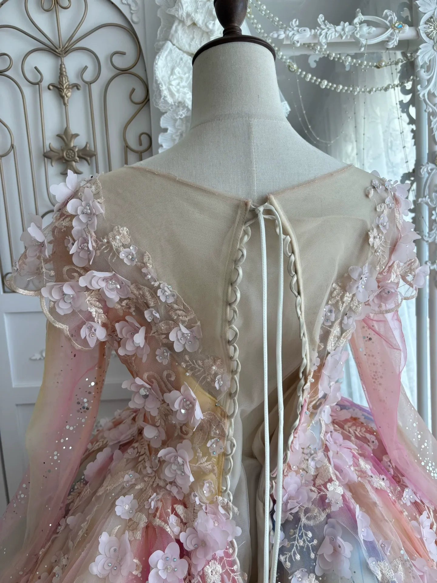 PASTEL TULLE BALLGOWN WITH 3D FLORAL PROM DRESS