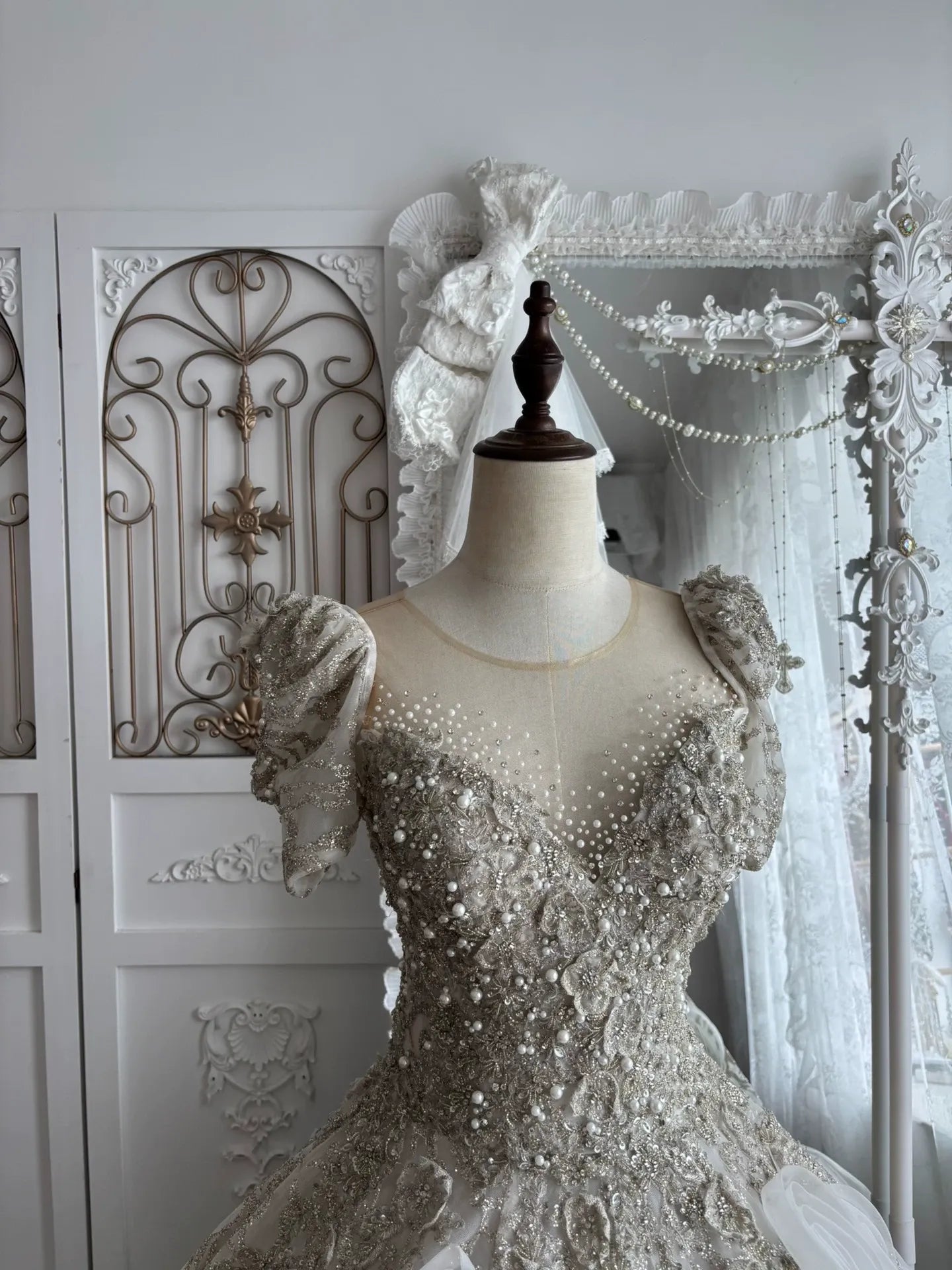 CHAMPAGNE ORGANZA BALLGOWN PROM DRESS 3D FLORAL