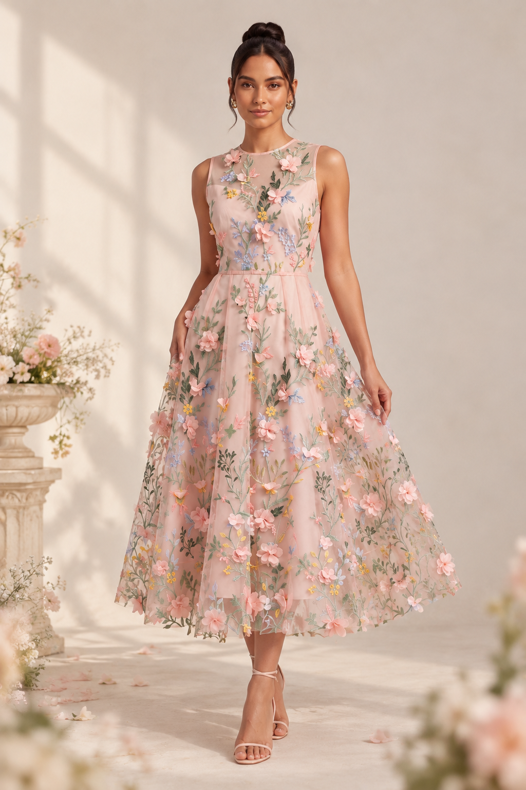 PALE PINK TULLE A-LINE PROM DRESS
