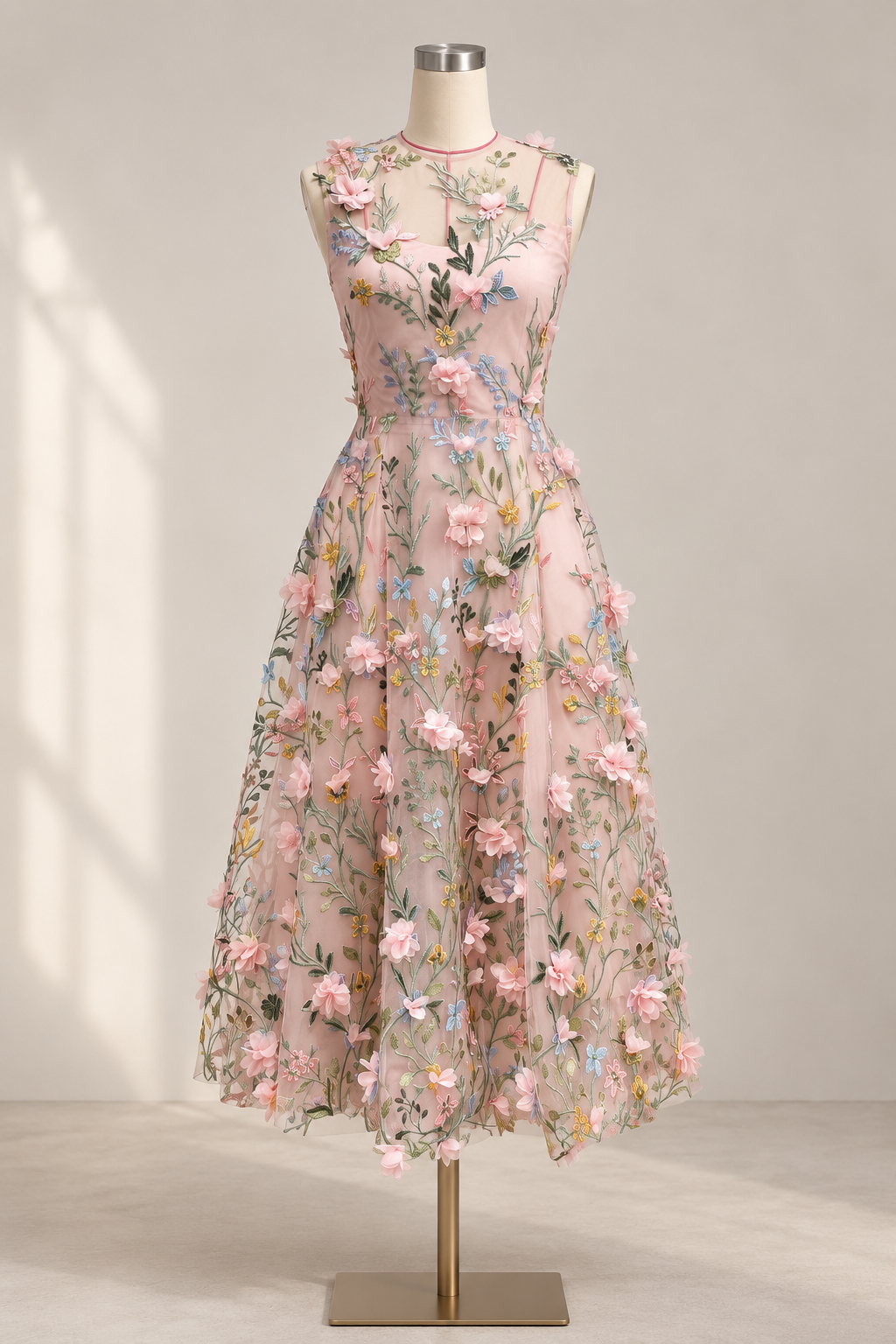 PALE PINK TULLE A-LINE PROM DRESS